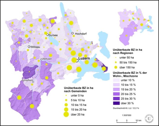 Bauzonenreserven Wohn- und Mischzonen per Ende 2014